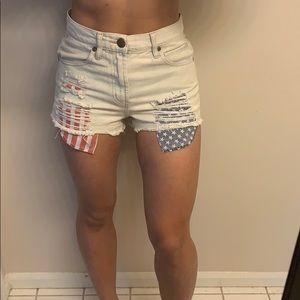 High waisted American flag denim shorts